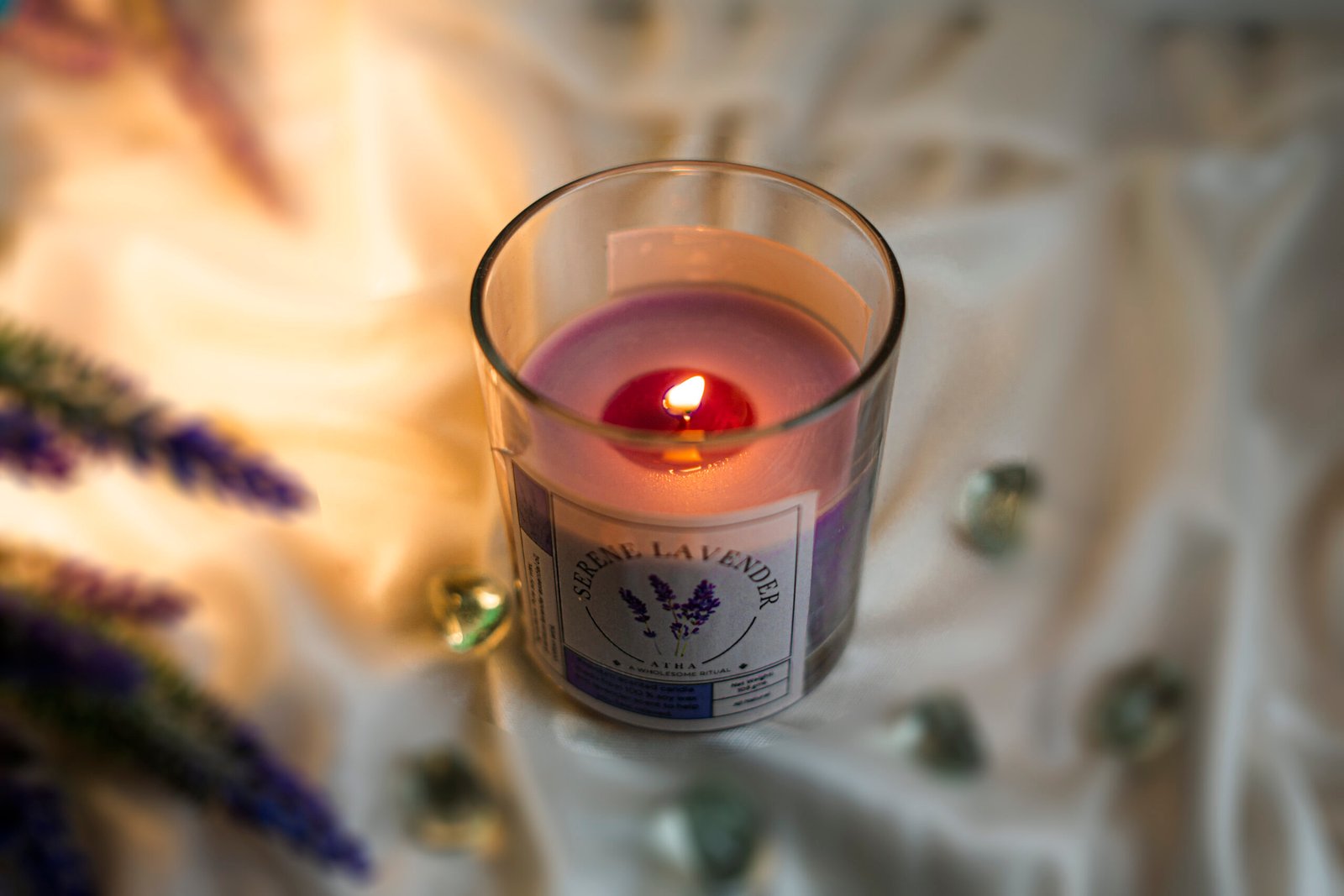Lavender Soy Wax Candle by Atha in frosted glass jar